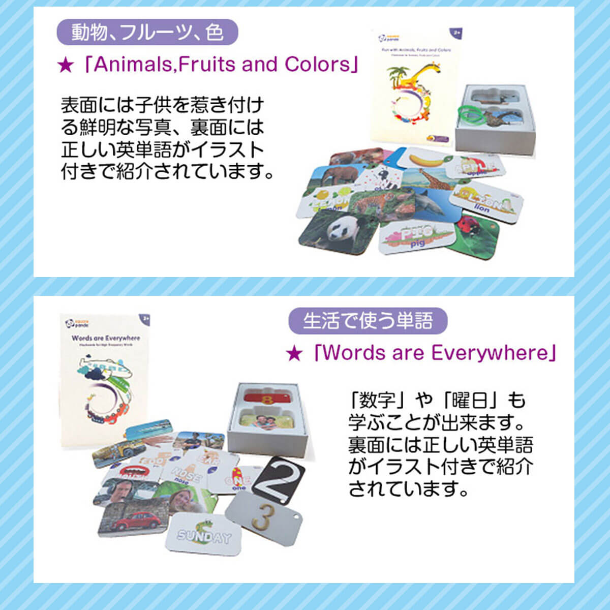 フラッシュカード Animals,Fruits and Color、Words and Everywhere